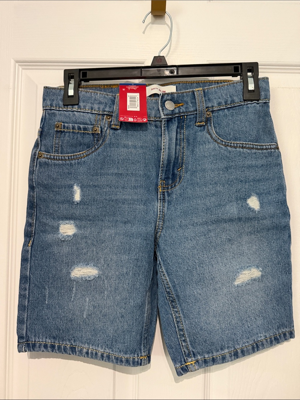 NWT Levi's Light Blue Distressed Kids Denim Shorts. Size 12.